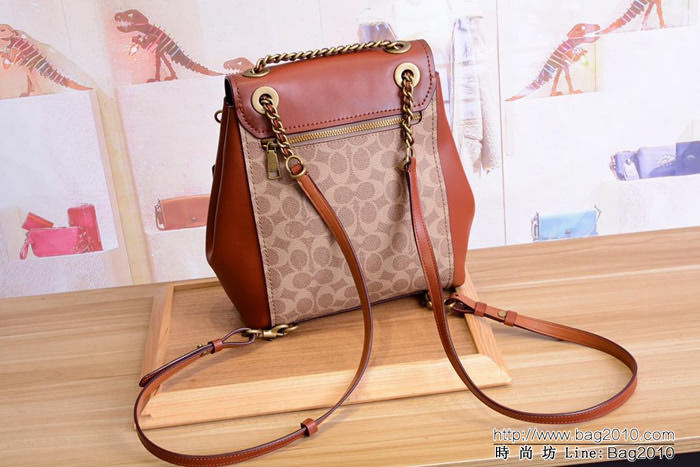 COACH蔻馳 38585 印花pvc拼牛皮 PARKER女雙肩背包 時尚書包 多用款式 雙肩背 單肩斜挎  Chz1515